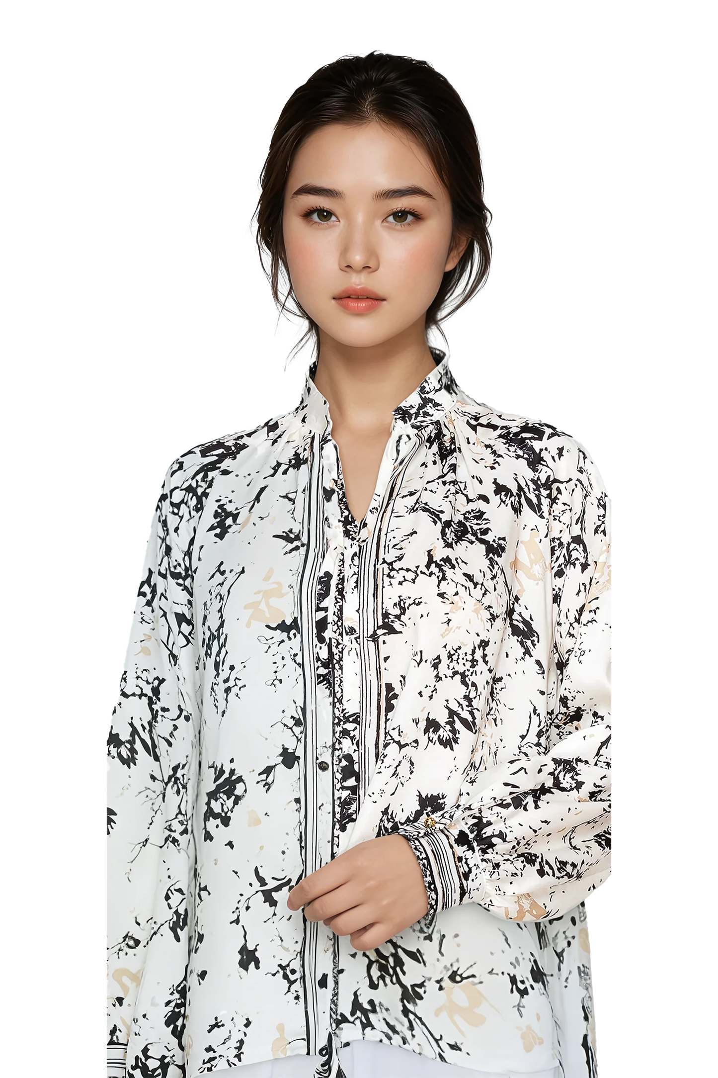 Women's high-neck blouse with abstract pattern - Korean Fashion