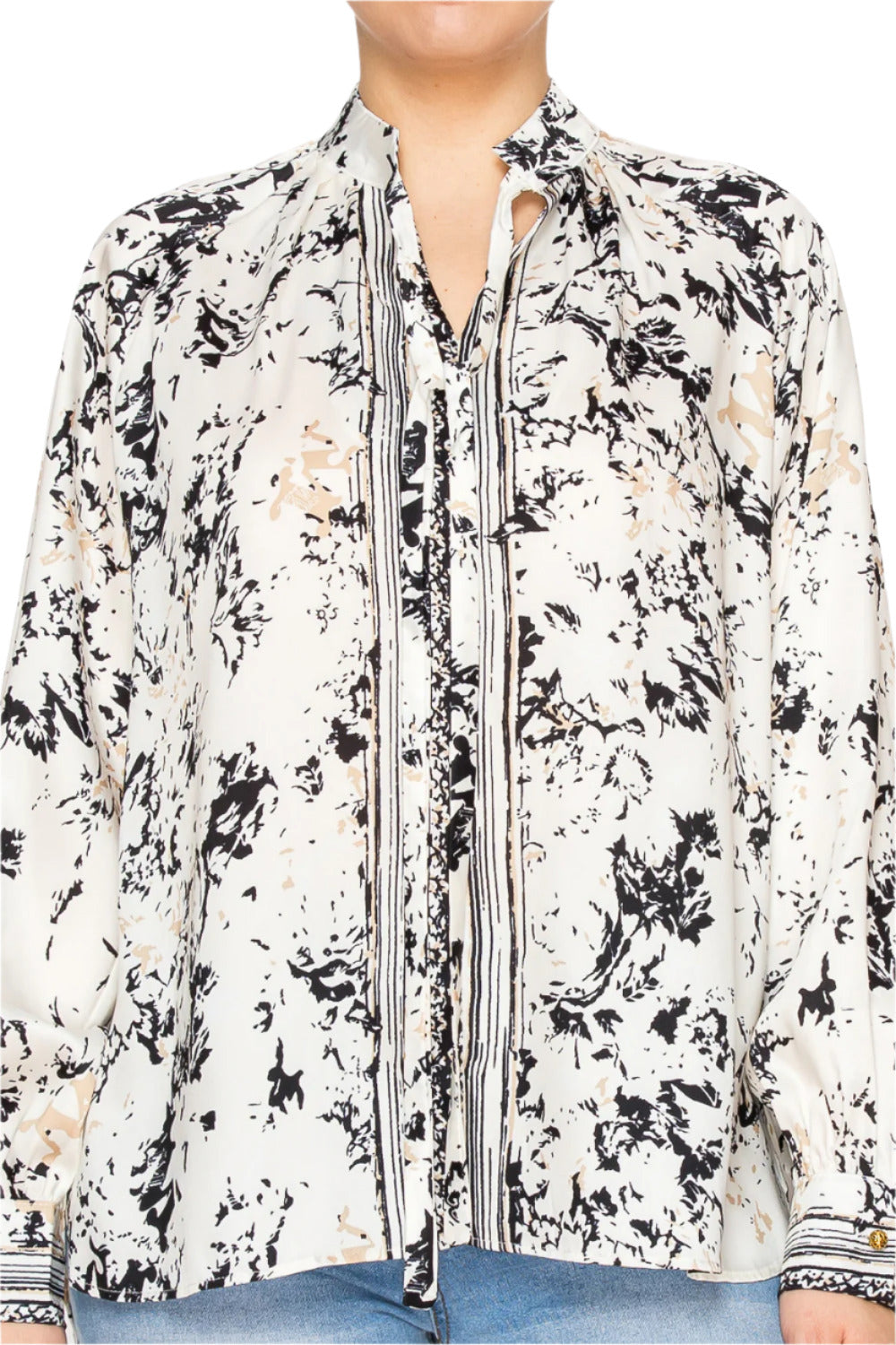 Women's high-neck blouse with abstract pattern - Korean Fashion