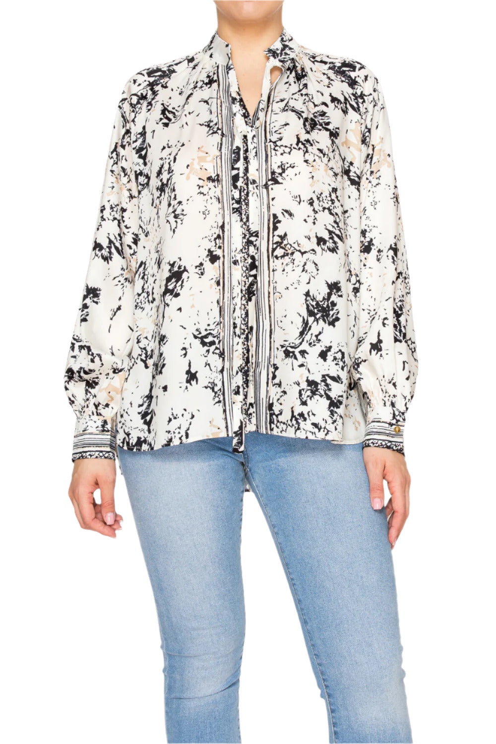 Women's high-neck blouse with abstract pattern - Korean Fashion