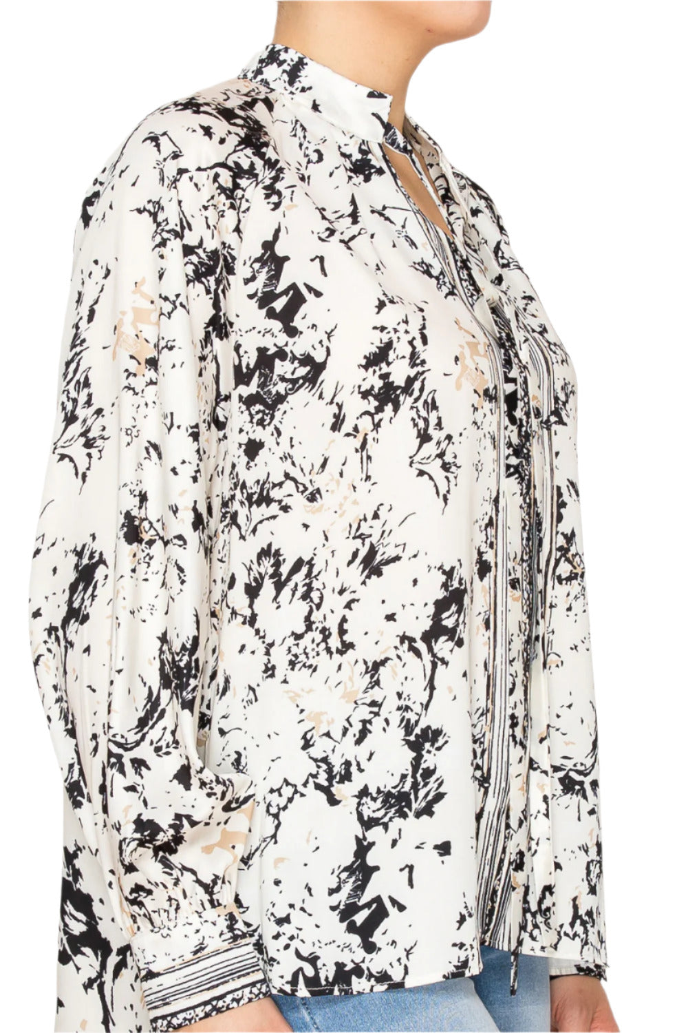 Women's high-neck blouse with abstract pattern - Korean Fashion