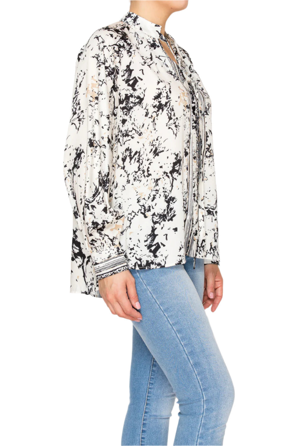 Women's high-neck blouse with abstract pattern - Korean Fashion