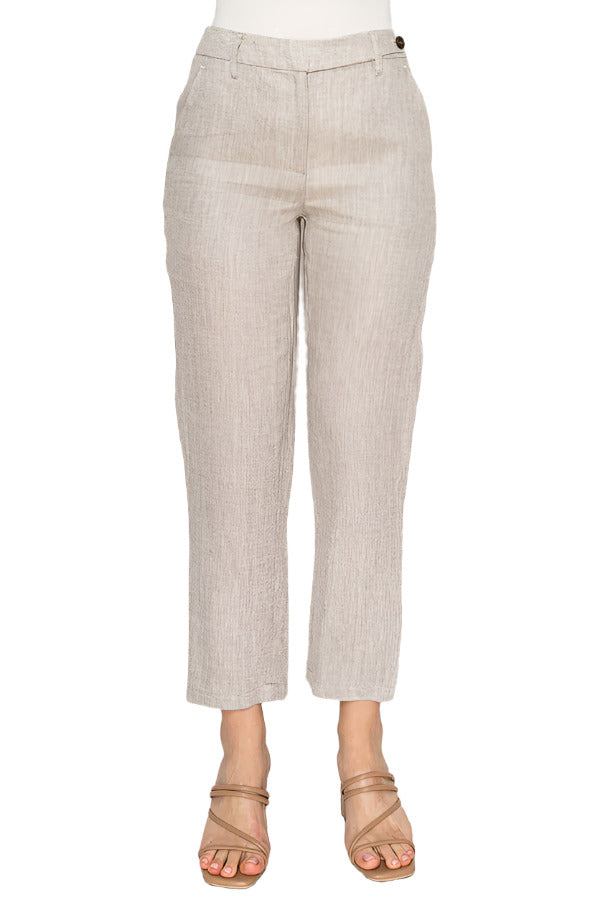 Women's beige linen pants with straight-leg fit - Korean Fashion