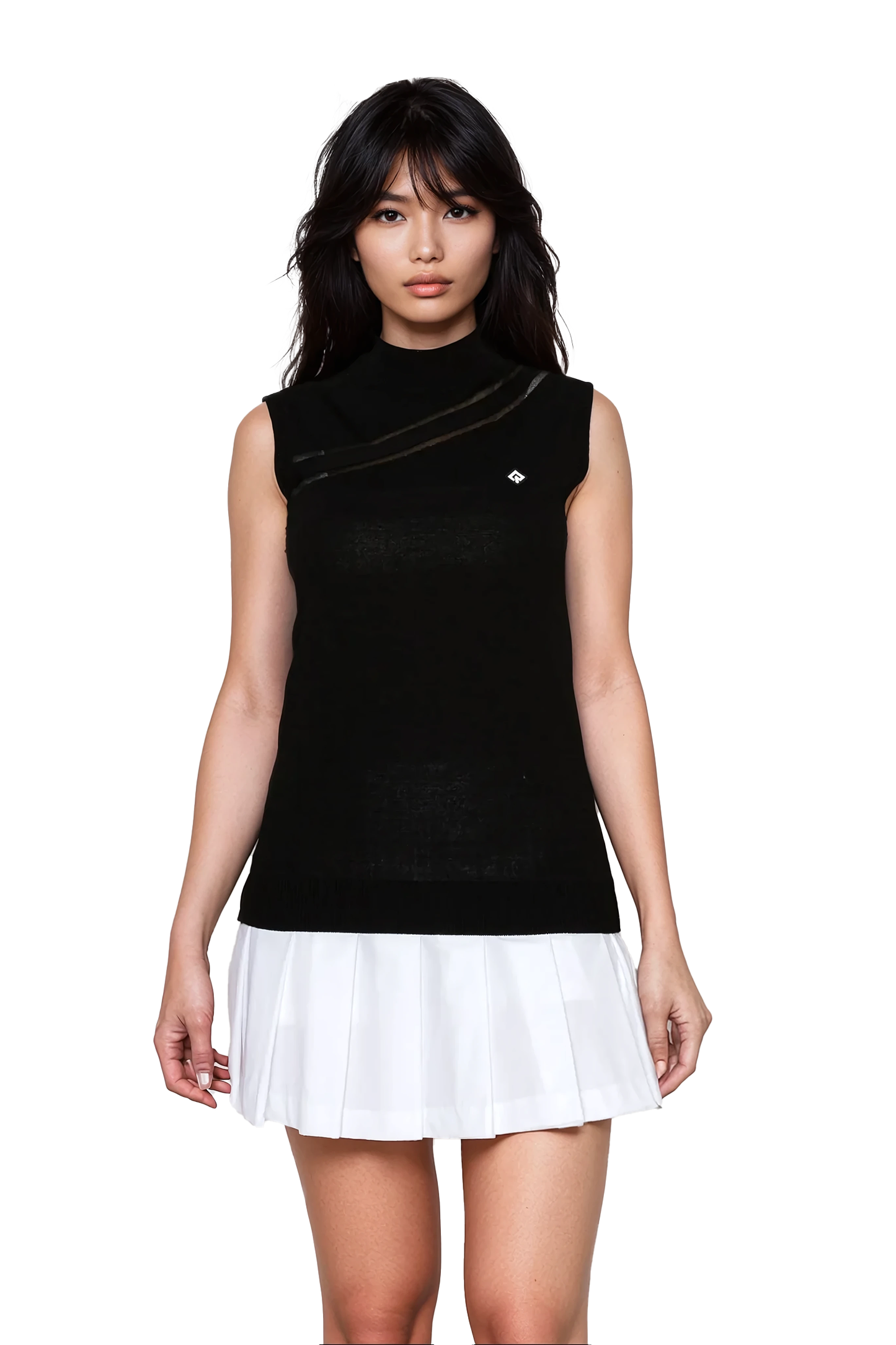 Black Sleeveless Mock Neck Sweater by Renoma
