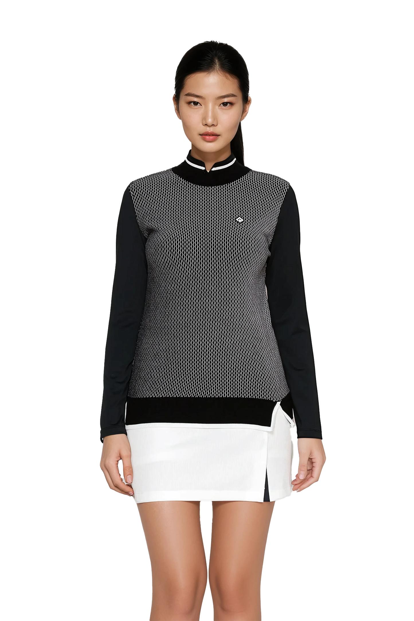 black and white textured long-sleeve golf top by Renoma