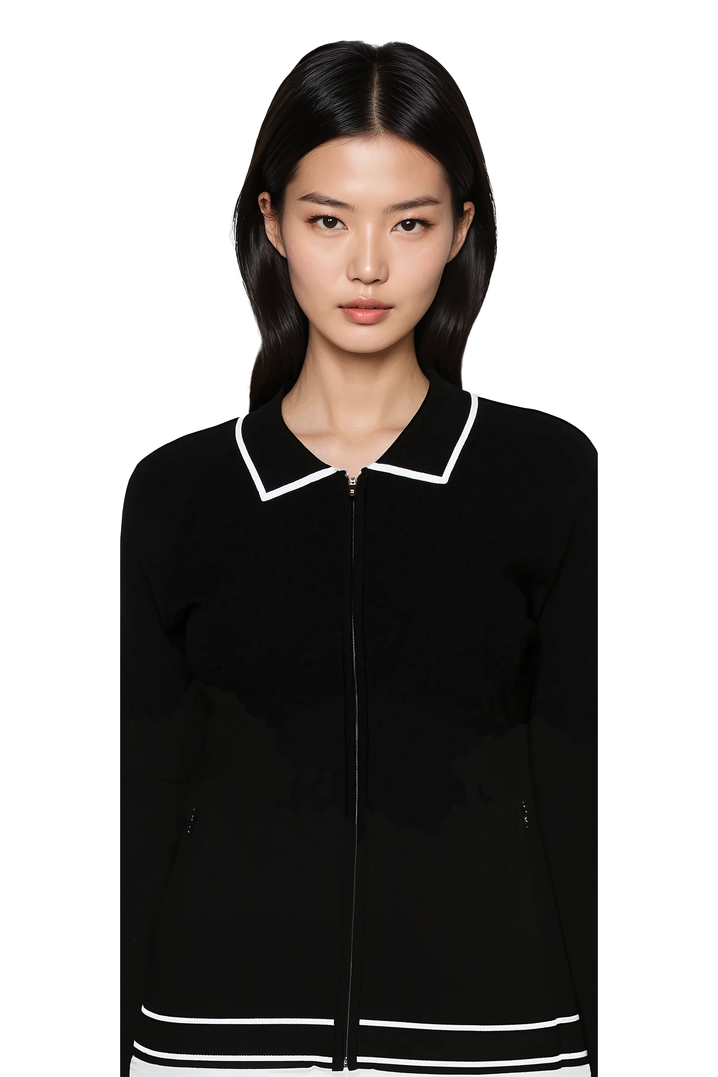 Torbist black zip-up knit cardigan
