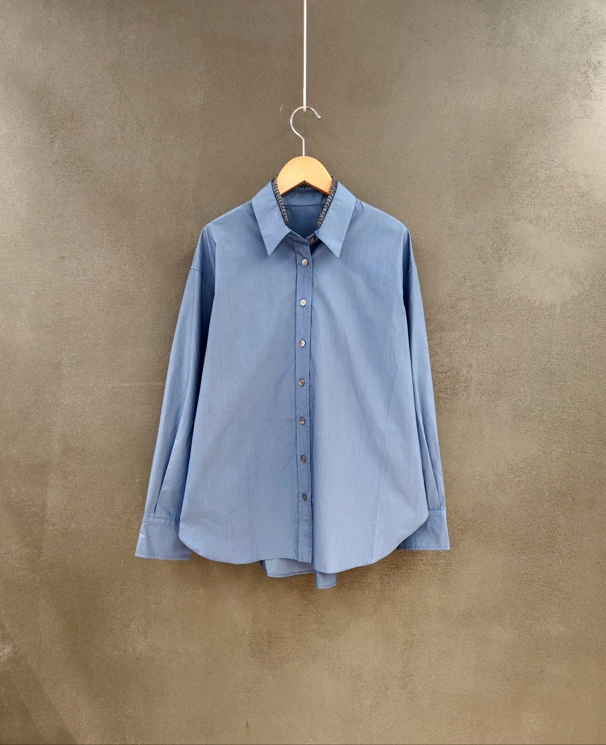 Women’s blue button-up shirt - Korean Fashion