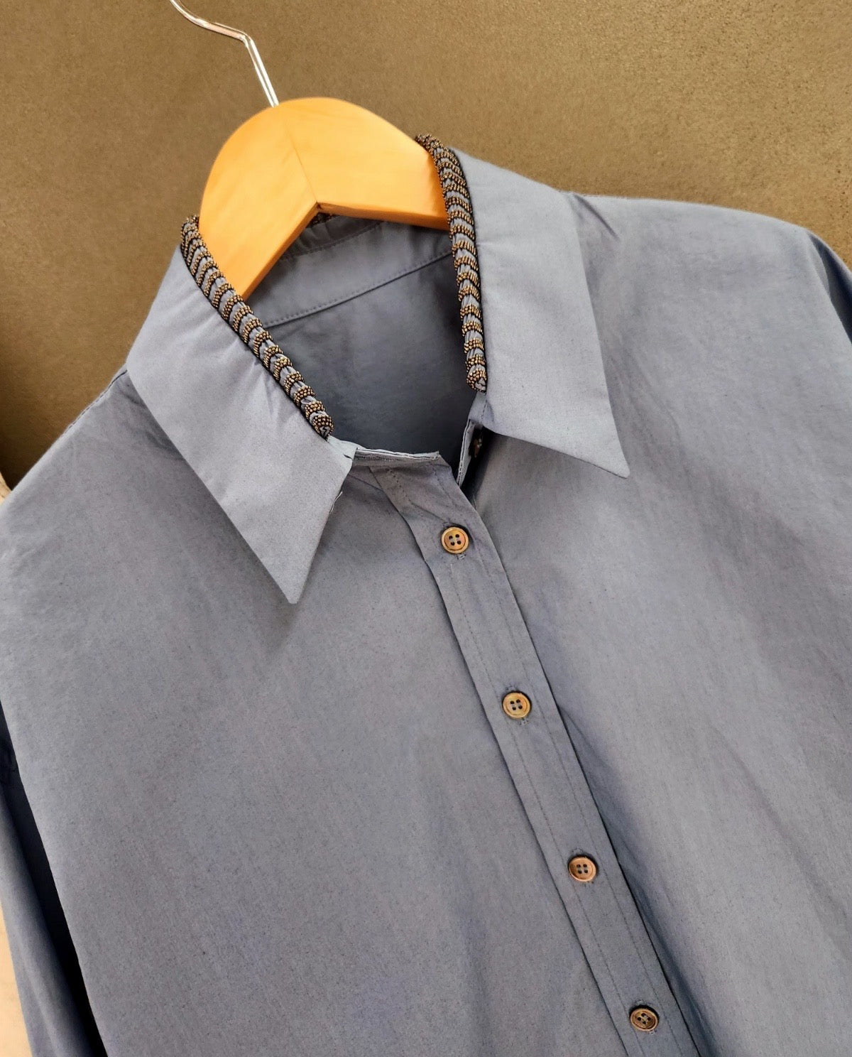 Women’s blue button-up shirt - Korean Fashion