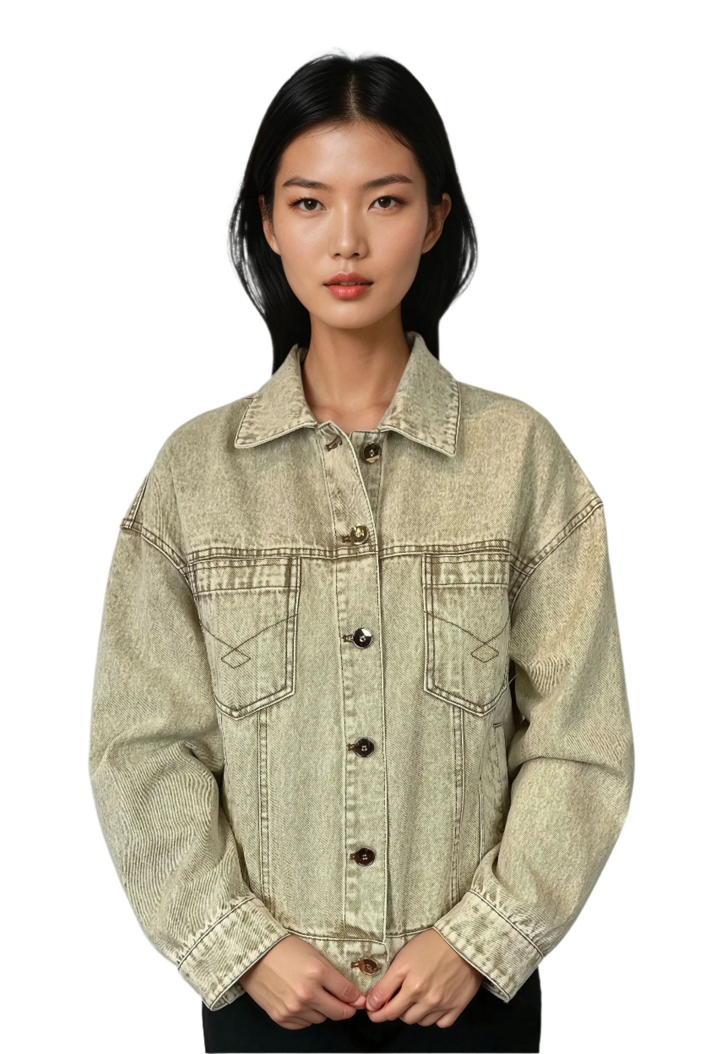 Women's Button Down Denim Jacket - Korean Fashion