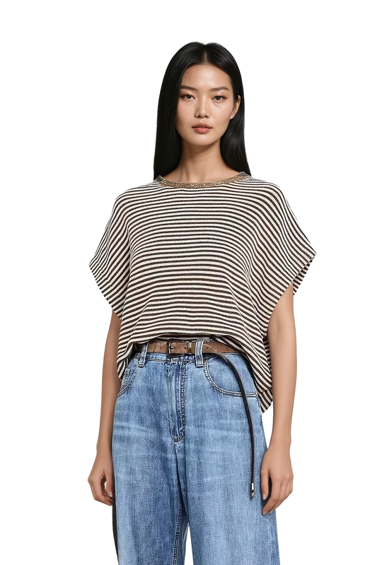 Women's Striped Sleeveless Knit Top - Korean Fashion