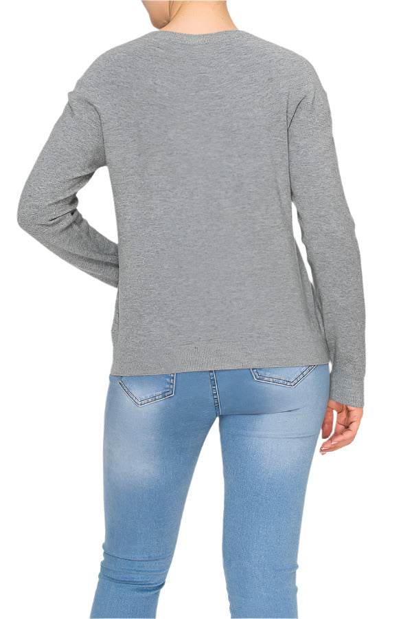 Women's classic crew neck sweater - Korean Fashion