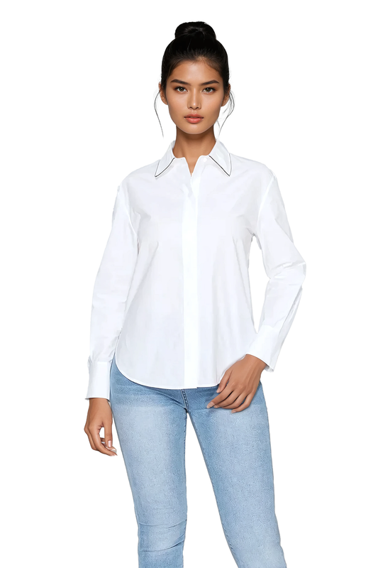 Women's white button-up shirt - Korean Fashion