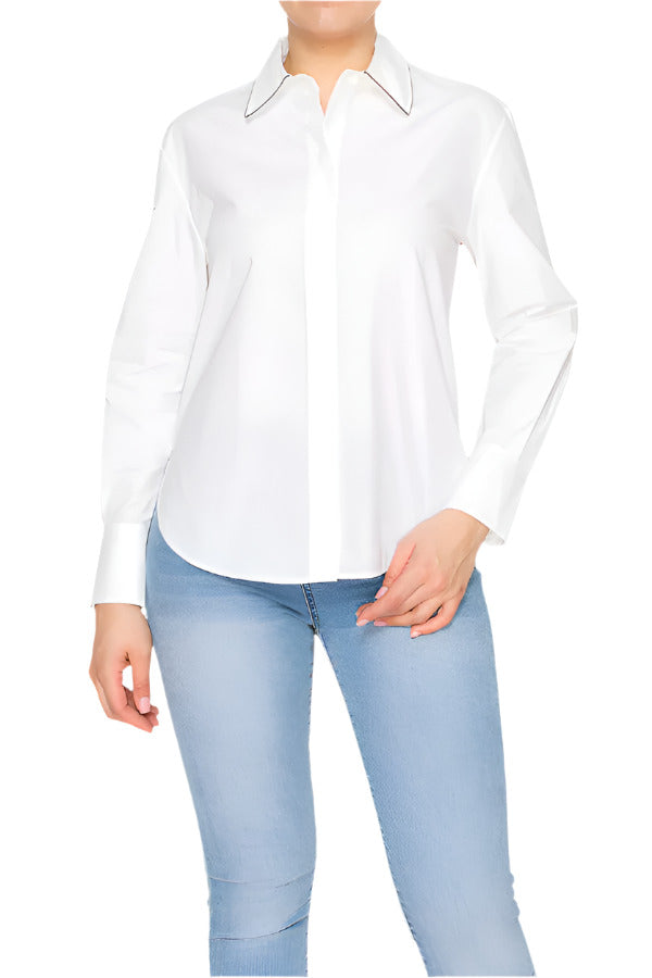 Women's white button-up shirt - Korean Fashion