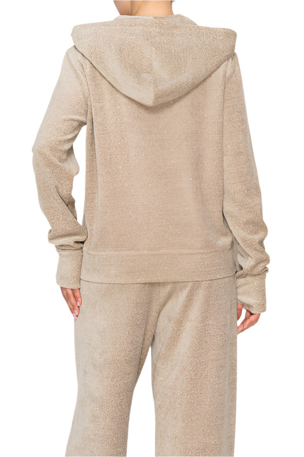 Women's soft velour zip-up hoodie with pockets - Korean Fashion