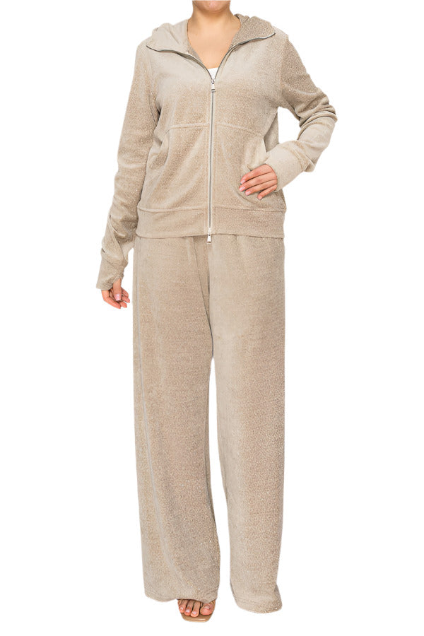 Women's soft velour zip-up hoodie with pockets - Korean Fashion