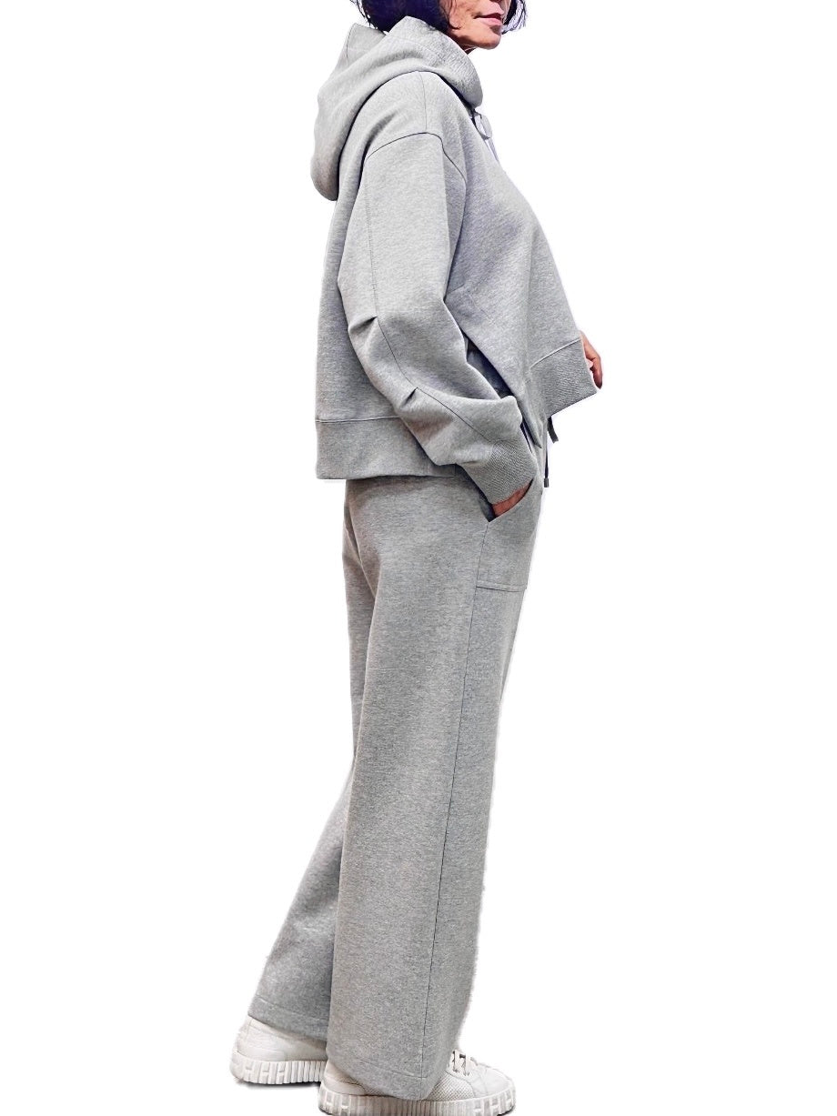 Women's Cropped Hoodie & Wide-Leg Sweatpants Set - Korean Fashion