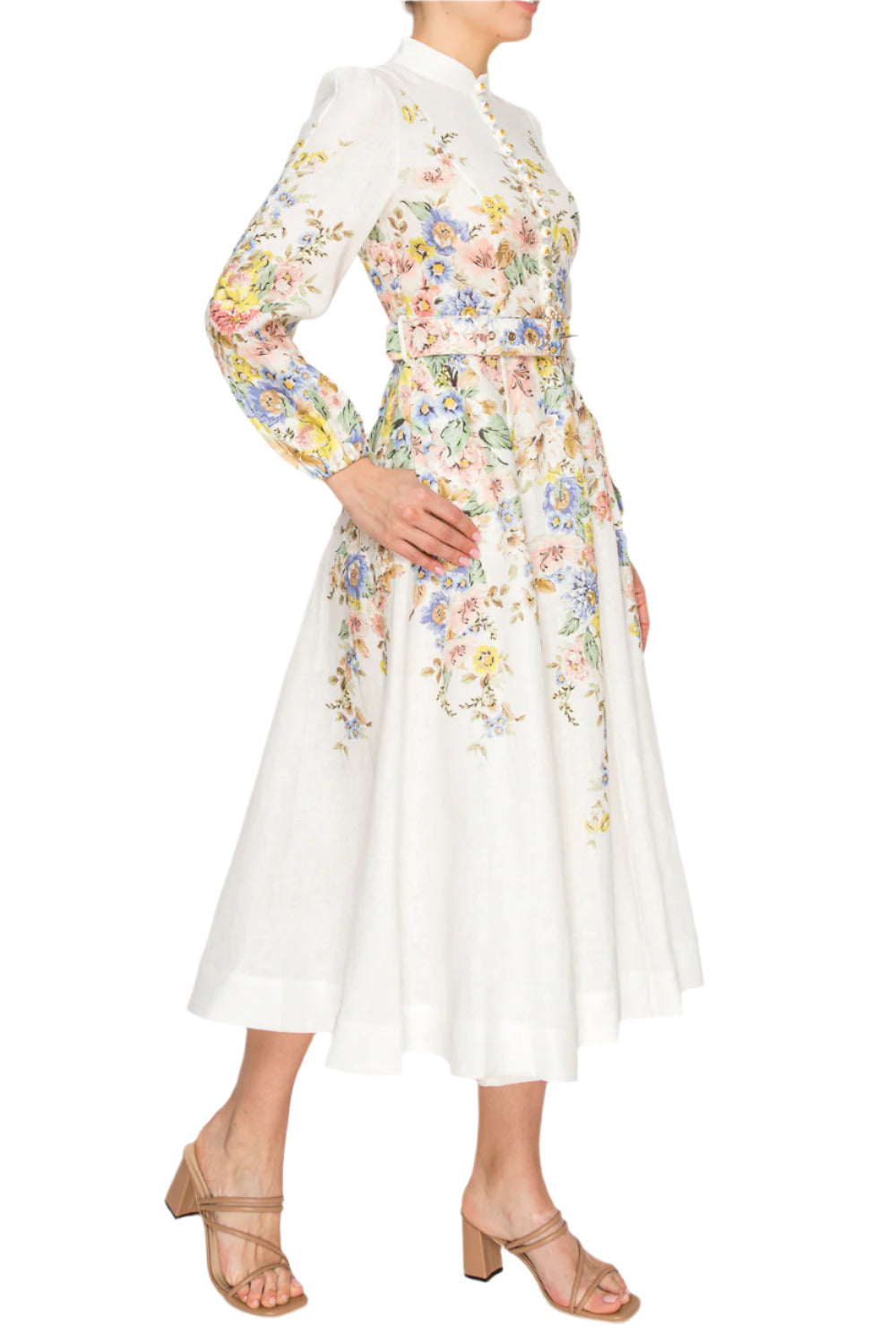 Women's Elegant midi dress with delicate floral embroidery - Korean Fashion