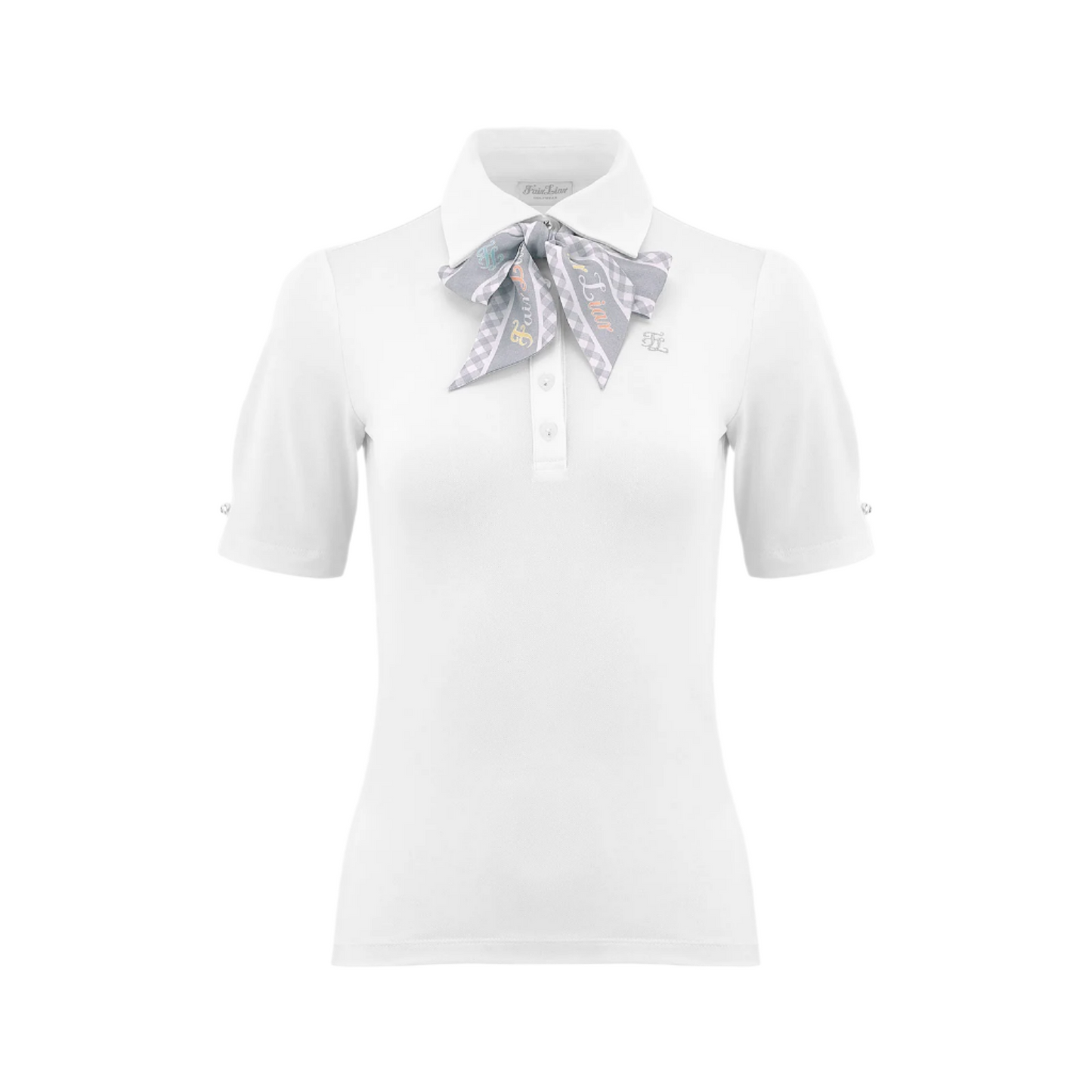 Women’s polo shirt with gingham scarf tie - Korean Golf Fashion