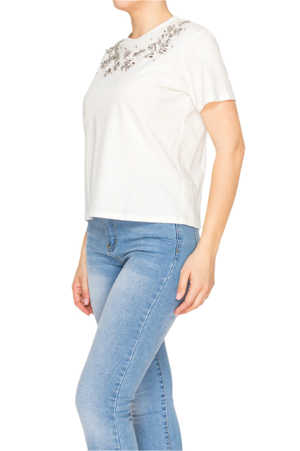 Women’s short-sleeve tee with decorative sparkles - Korean Fashion