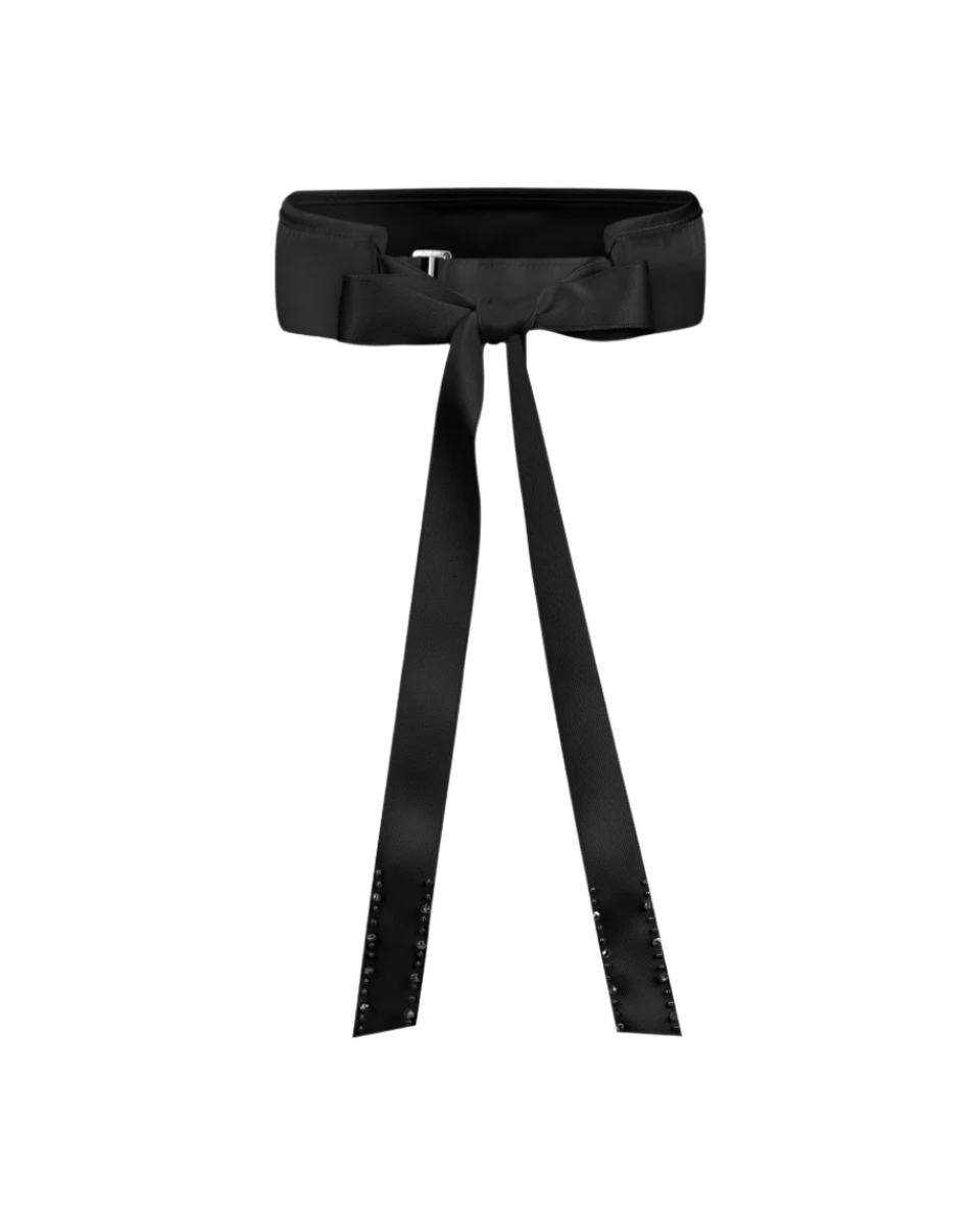 Luxe Crystal Embellished Ribbon Visor – Black