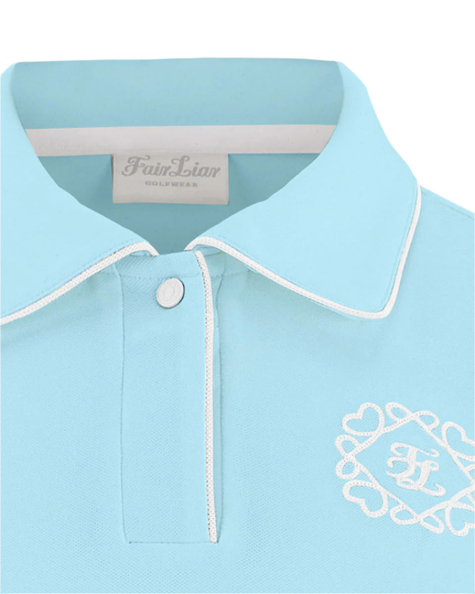 Women's sky blue polo shirt by Fair Liar with short sleeves