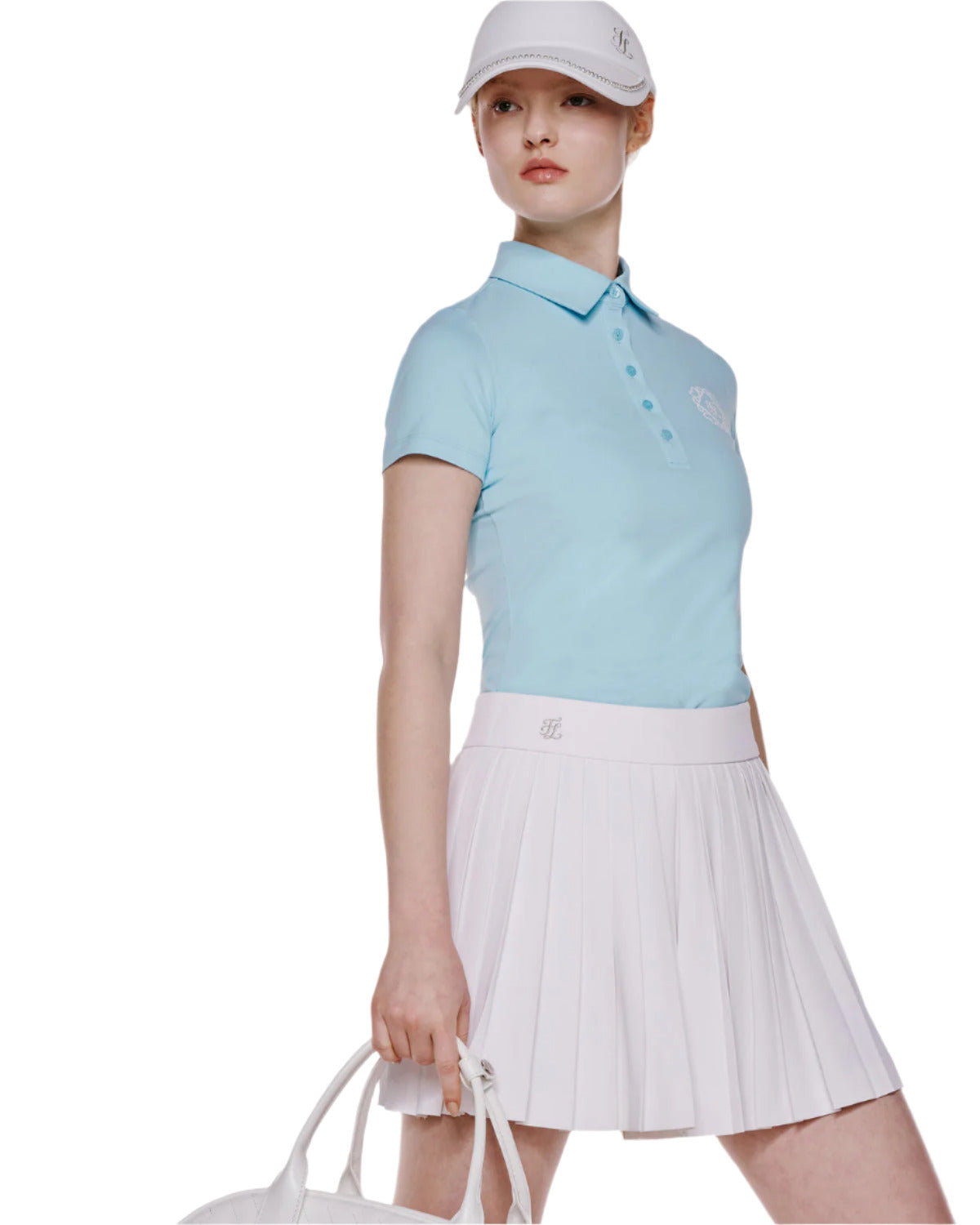 Women's sky blue polo shirt by Fair Liar with short sleeves