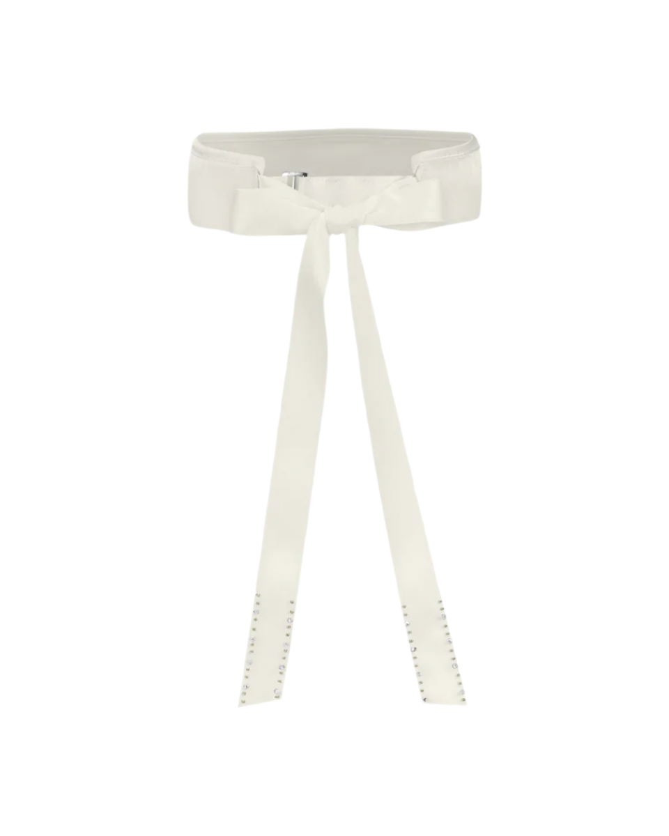 Fairliar beige visor with luxe crystal embellishment and ribbon detail