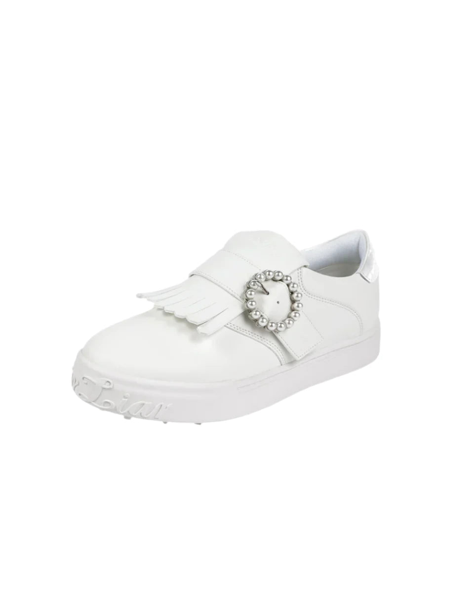 Fairliar women's loafers with pearl buckle