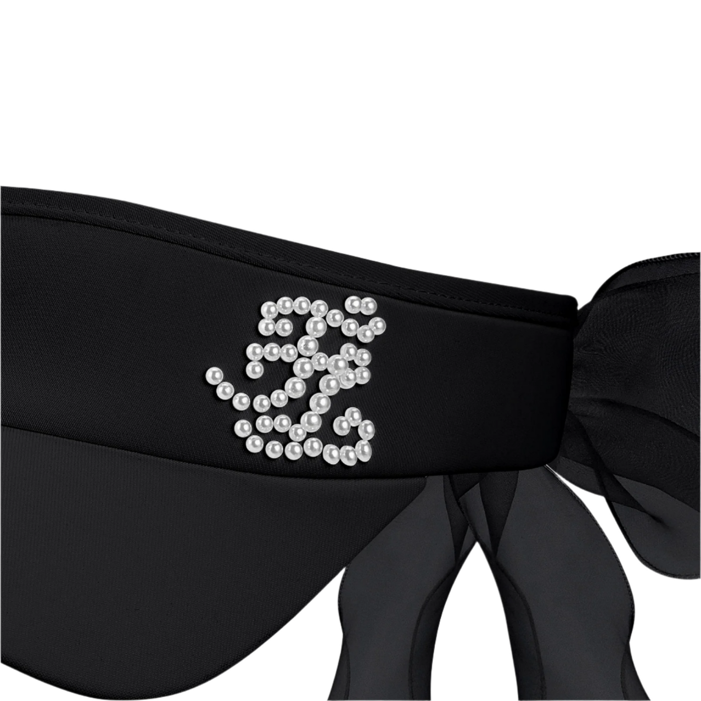 Women's sun visor by Fairliar featuring pearl-embellished logo and ribbon accent