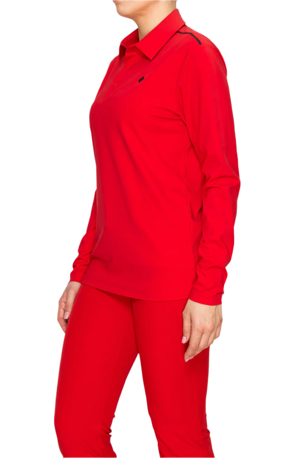Women's red golf polo with long sleeve by Renoma