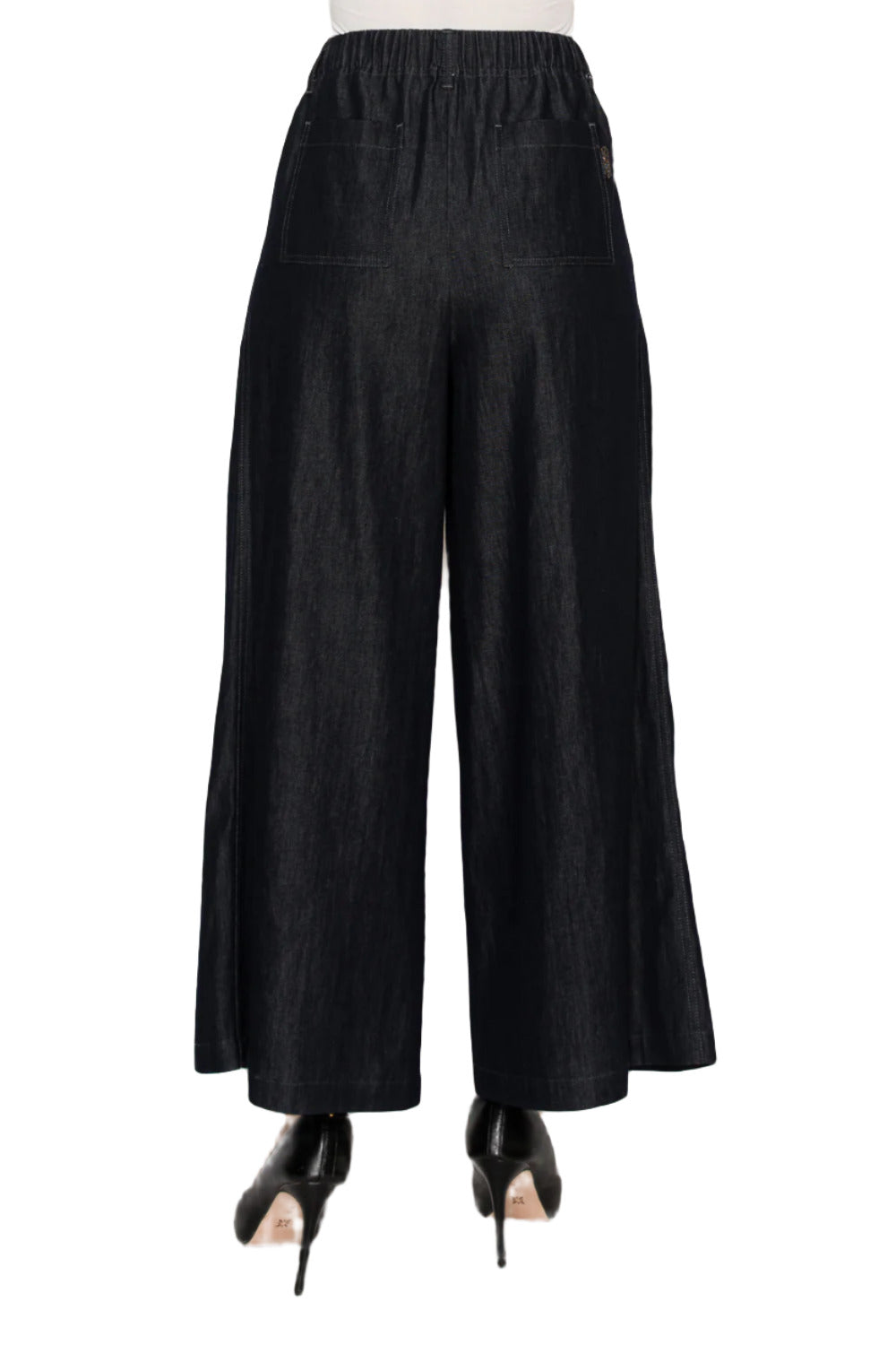 Women's high-rise denim culottes featuring wide legs - Korean Fashion
