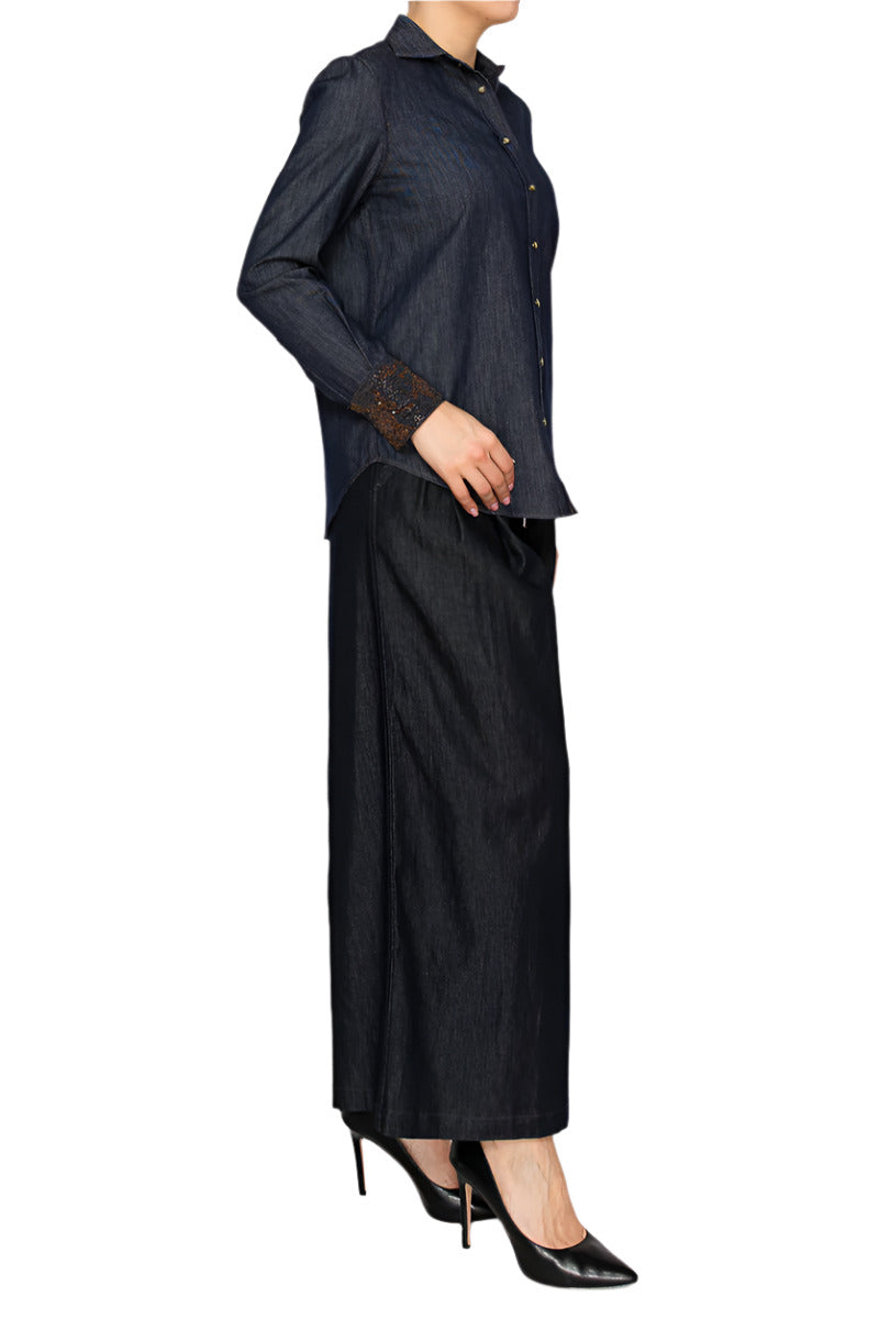 Women's high-rise denim culottes featuring wide legs - Korean Fashion