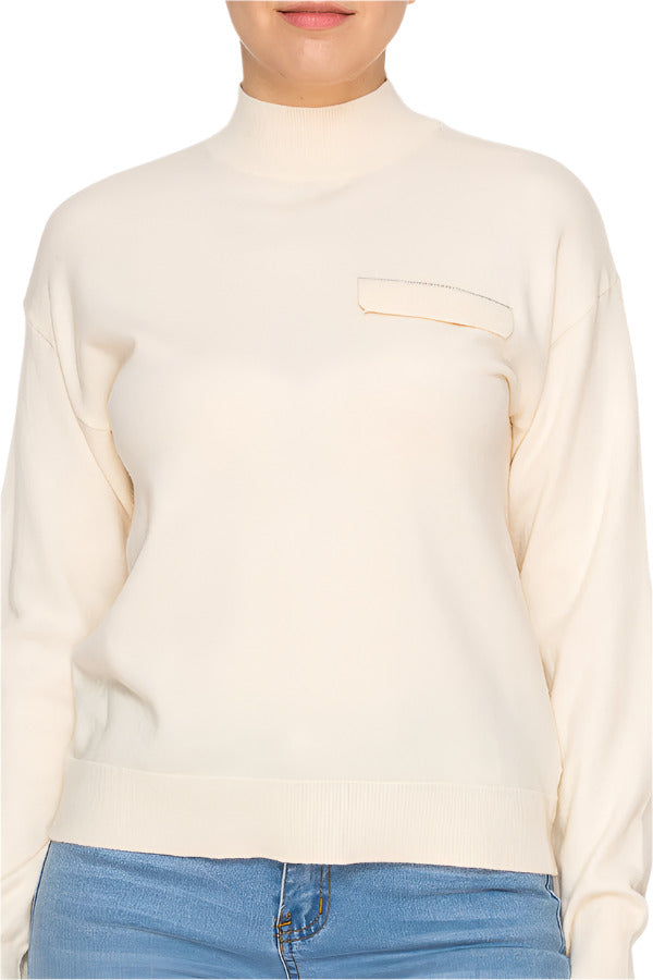 Women's ivory knit sweater - Korean Fashion