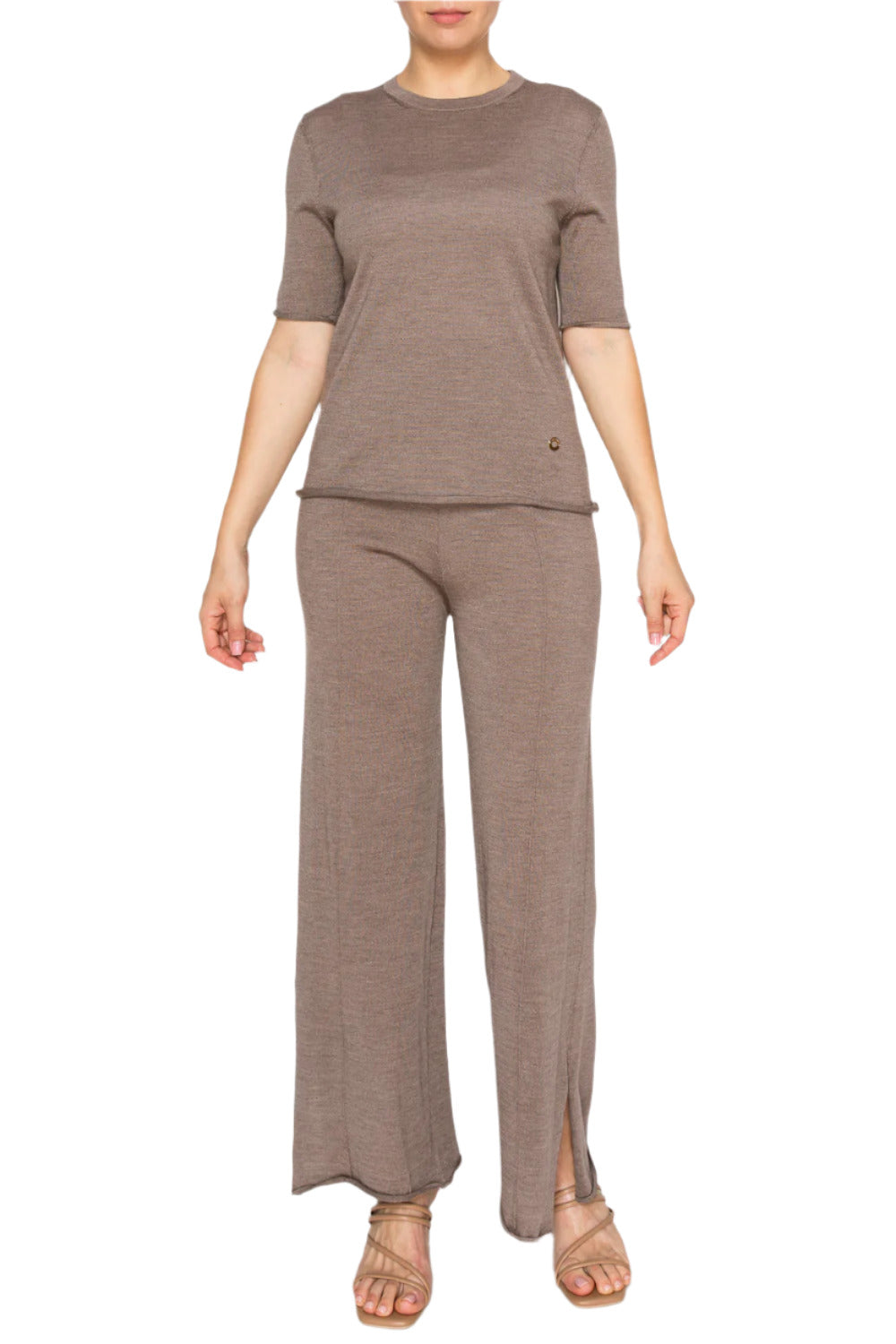 Women's knit top and wide-leg pants set - Korean Fashion