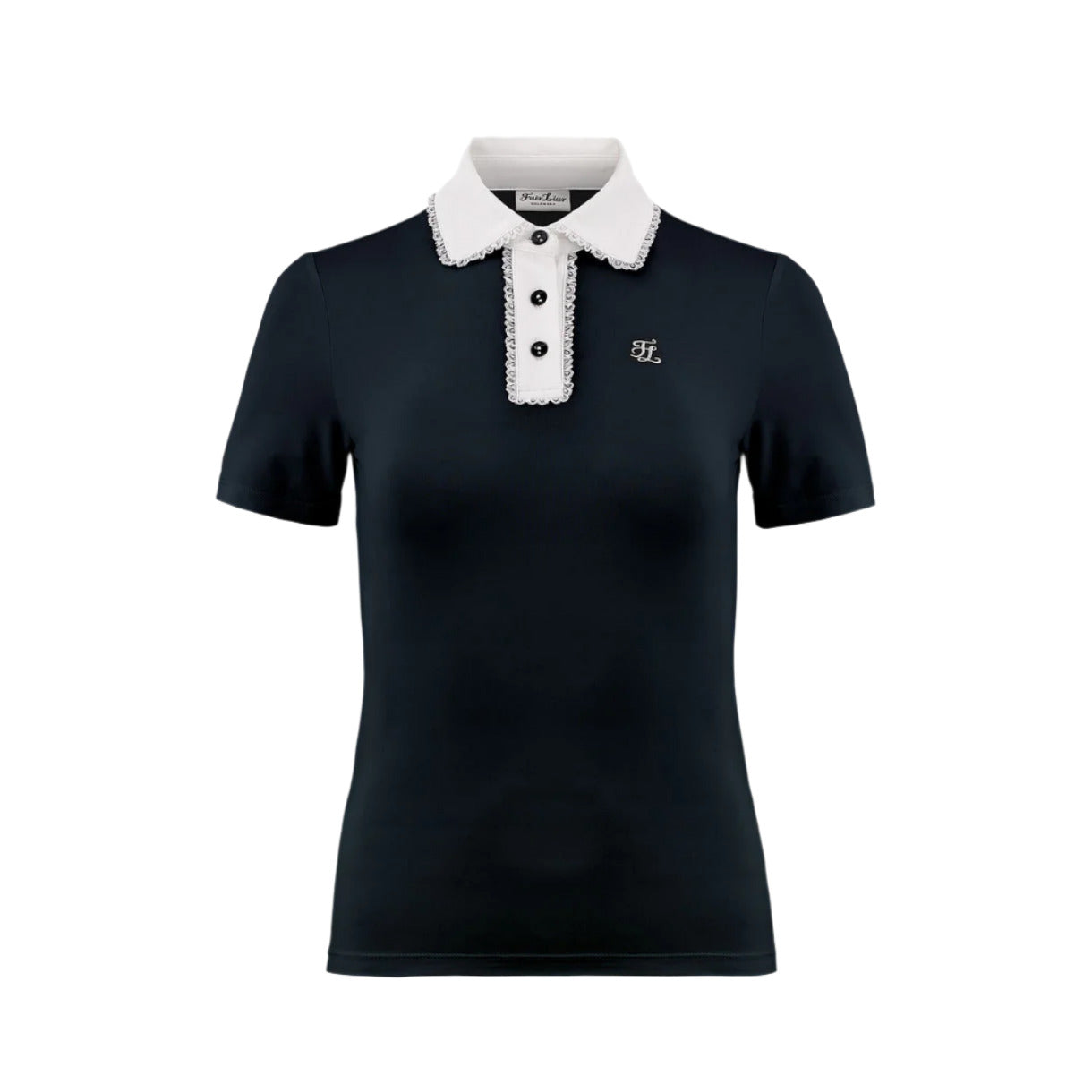 Fairliar lace-trim contrast collar polo shirt