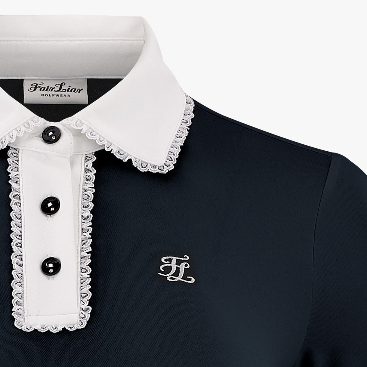 Women's polo shirt with lace trim and contrast collar by Fairliar
