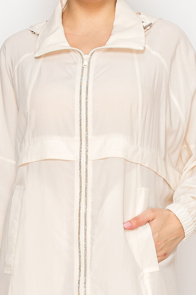 Women's Lightweight longline zip-up jacket - Korean Fashion
