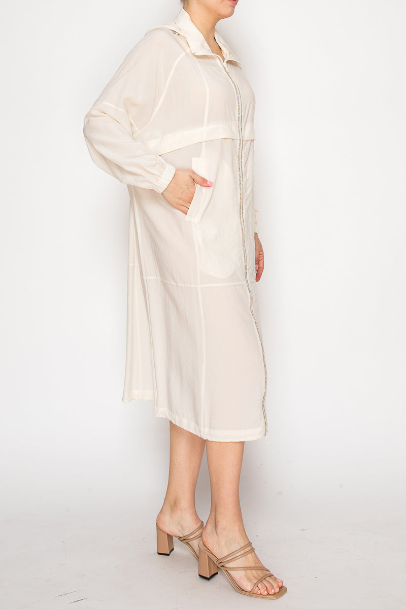 Women's Lightweight longline zip-up jacket - Korean Fashion
