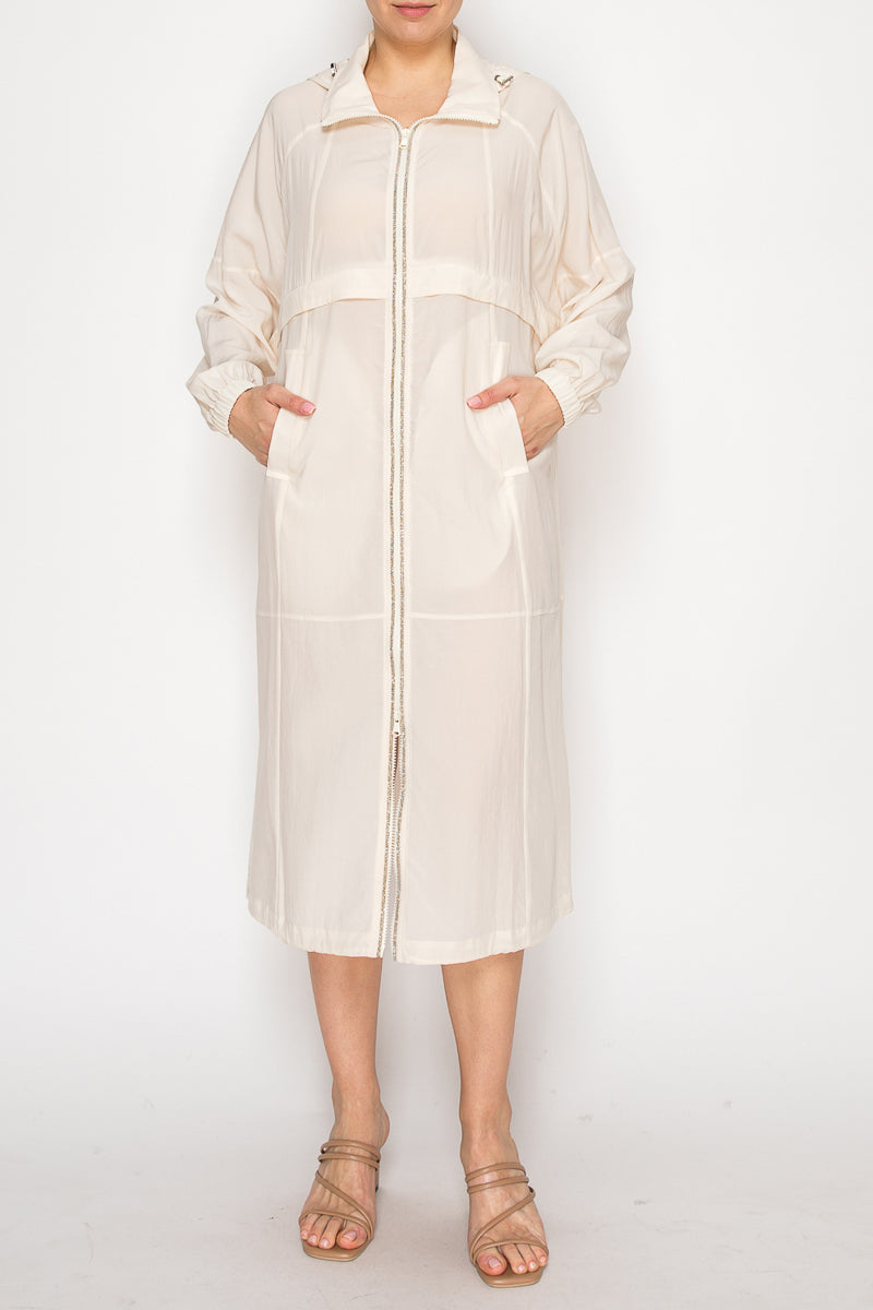 Women's Lightweight longline zip-up jacket - Korean Fashion