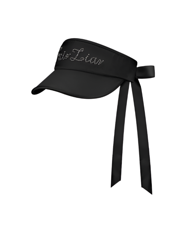 Luxe Crystal Embellished Ribbon Visor – Black