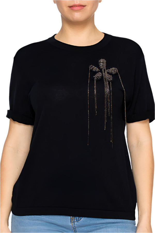 Women's t-shirt featuring unique embroidered details - Korean Fashion