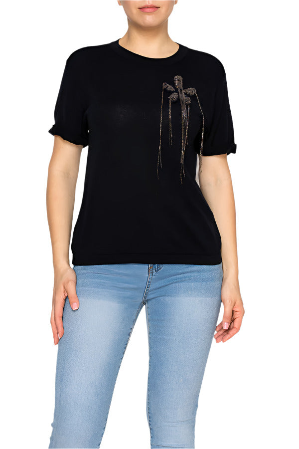 Women's t-shirt featuring unique embroidered details - Korean Fashion