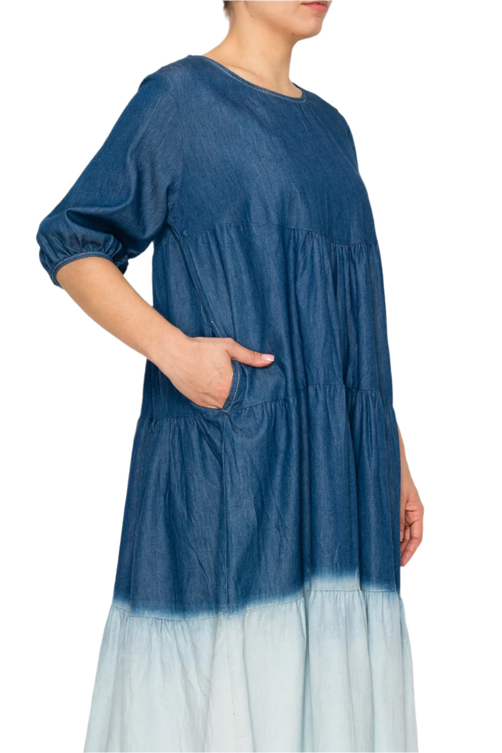 Women's Ombre Denim Tiered Dress - Korean Fashion