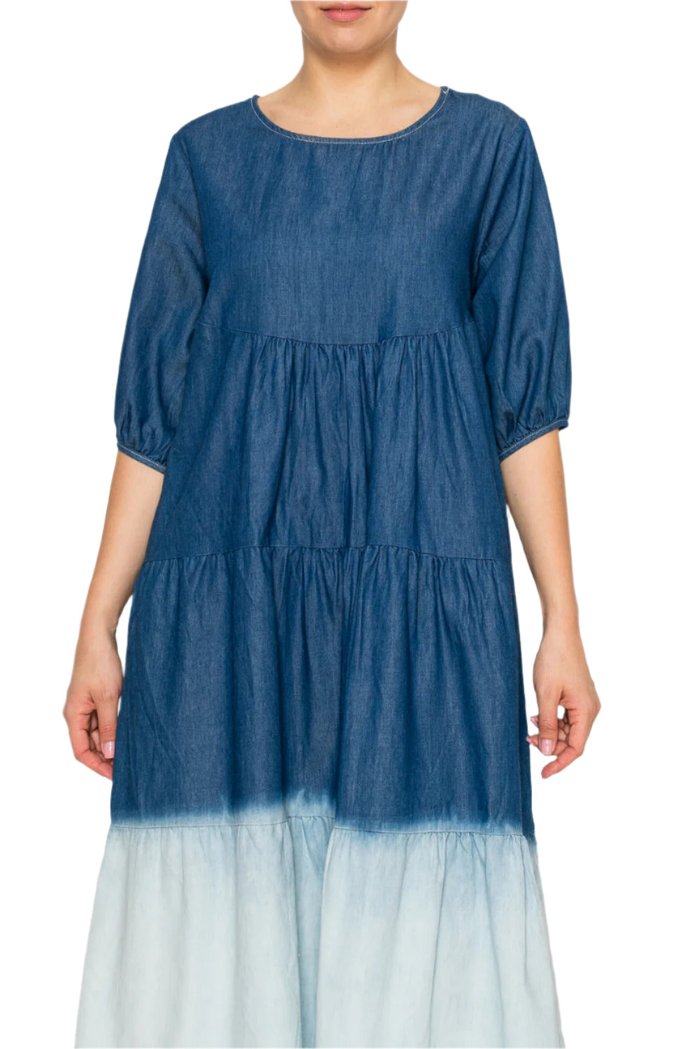 Women's Denim Tiered Dress - Korean Fashion