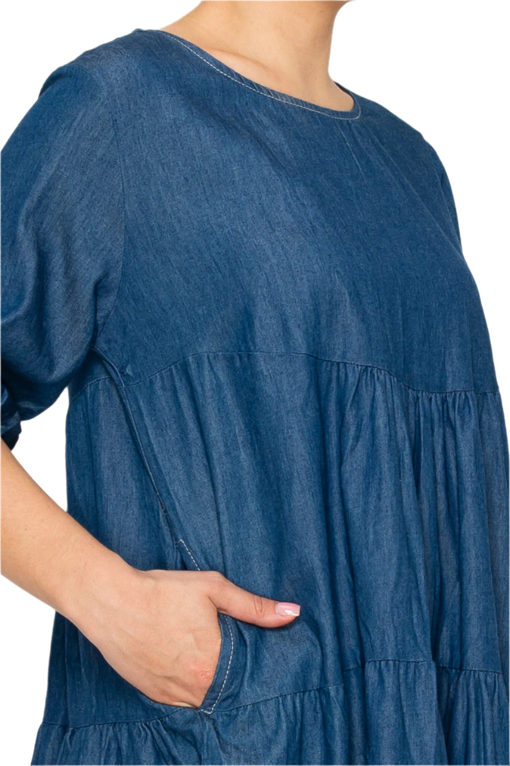 Women's Denim Tiered Dress - Korean Fashion