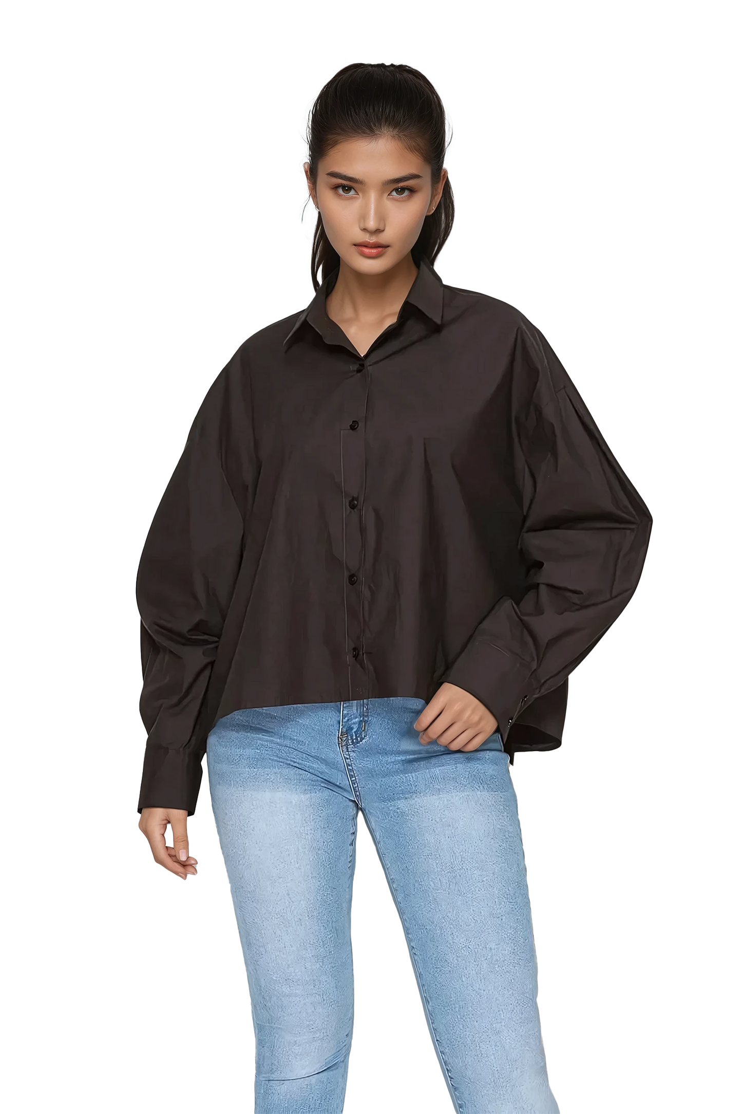 Women's oversized button-up shirt in brown - Korean Fashion