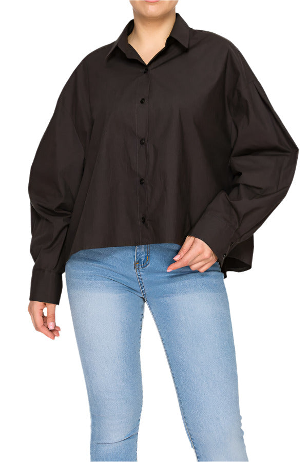 Women's oversized button-up shirt in brown - Korean Fashion