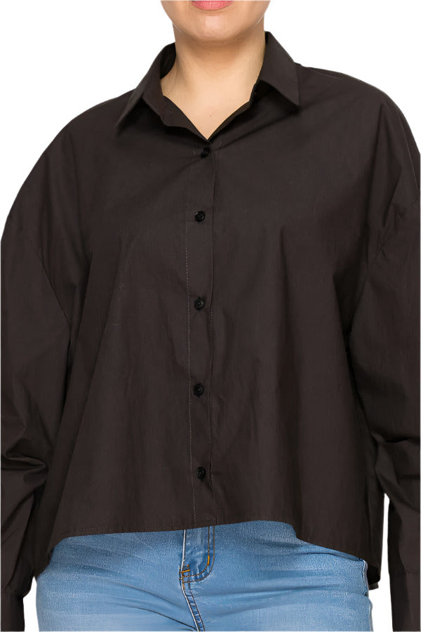 Women's oversized button-up shirt in brown - Korean Fashion
