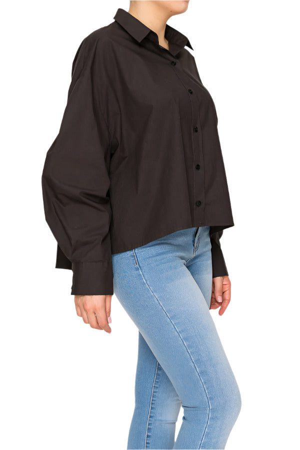 Women's oversized button-up shirt in brown - Korean Fashion