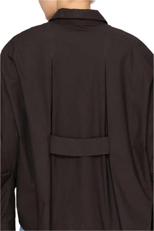 Women's oversized button-up shirt in brown - Korean Fashion