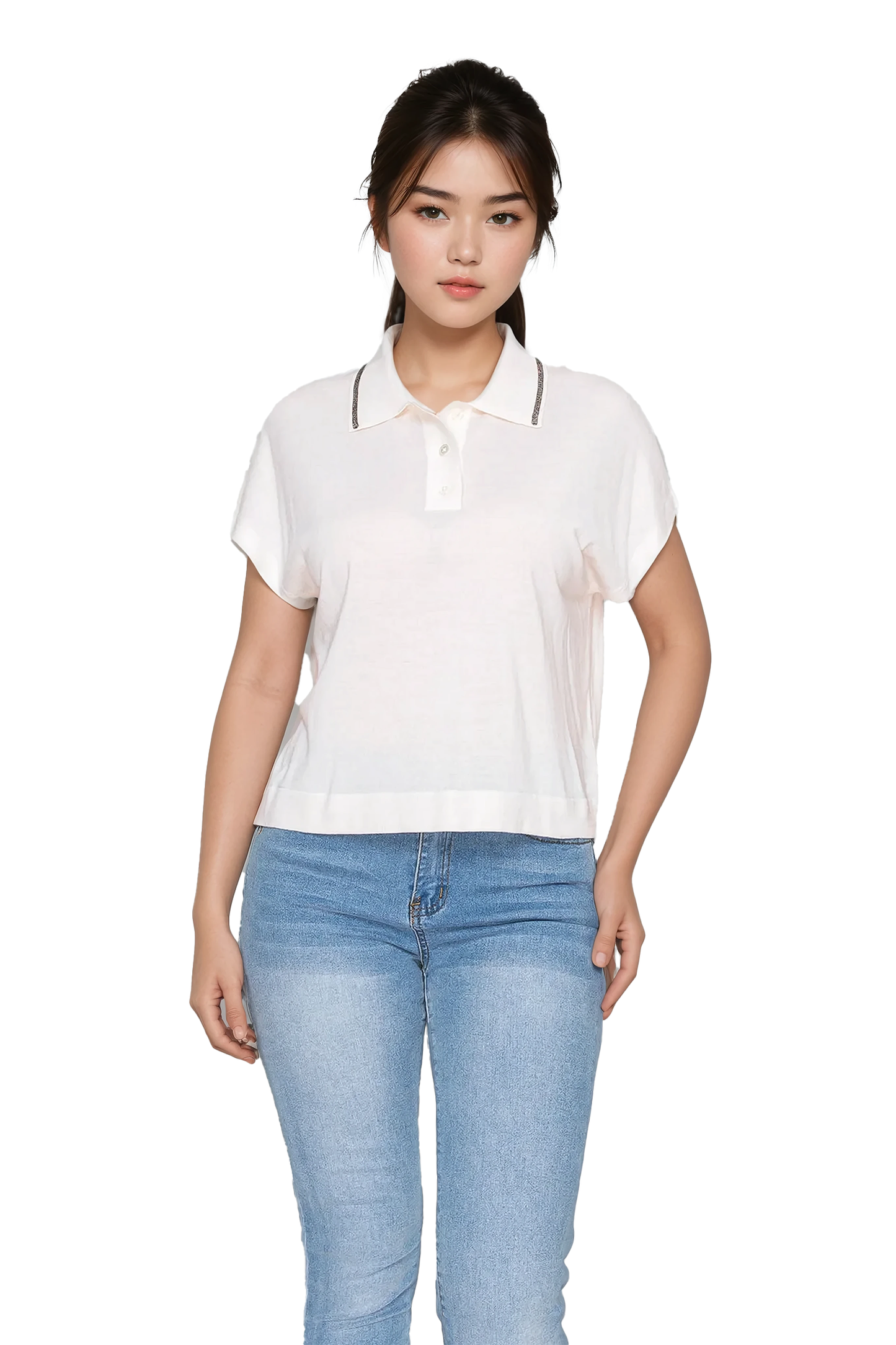 Relaxed fit polo T-shirt for women – Korean fashion